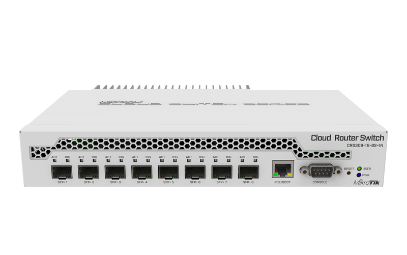 MikroTik 9-Port Desktop Switch, 1 Gigabit Ethernet Port, 8 SFP+ 10Gbps Ports (CRS309-1G-8S+IN)