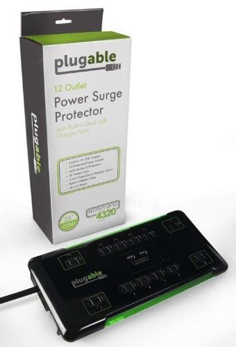 Plugable Technologies PS12-USB25 surge protector Black 12 AC outlet(s) 120 V 300" (7.62 m)