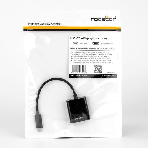 Rocstor Y10A237-B1 video cable adapter USB Type-C DisplayPort