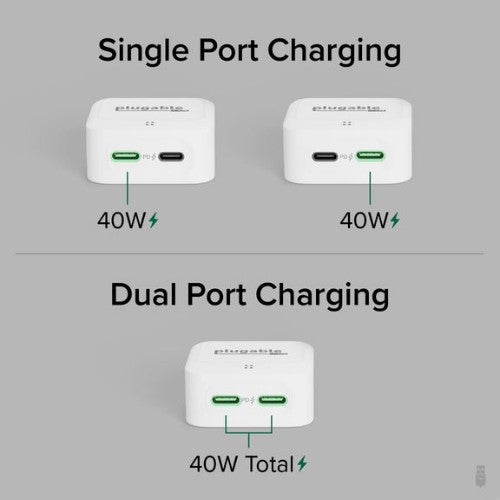 Plugable Technologies PS-40C2W mobile device charger Universal White AC Fast charging Indoor