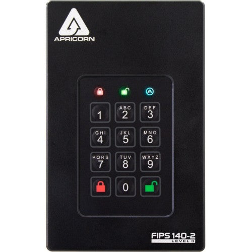 Apricorn Aegis Fortress L3 4 TB USB Type-A to USB Type-C 3.2 Gen 1 (3.1 Gen 1) Black