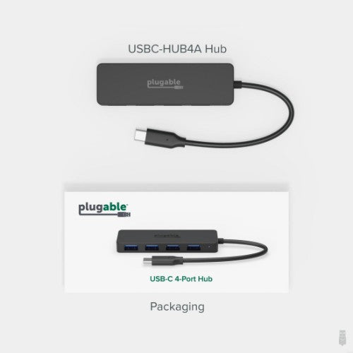 Plugable Technologies USBC-HUB4A interface hub USB 3.2 Gen 1 (3.1 Gen 1) Type-C 5000 Mbit/s Black
