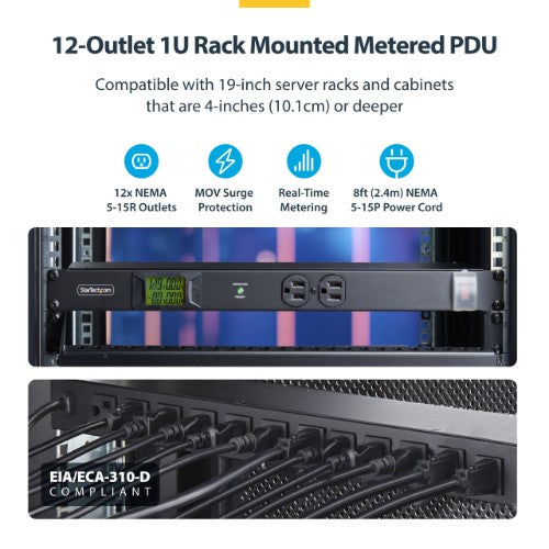 StarTech.com 12NM8-RACK-MOUNT-PDU power distribution unit (PDU) 12 AC outlet(s) 1U Black