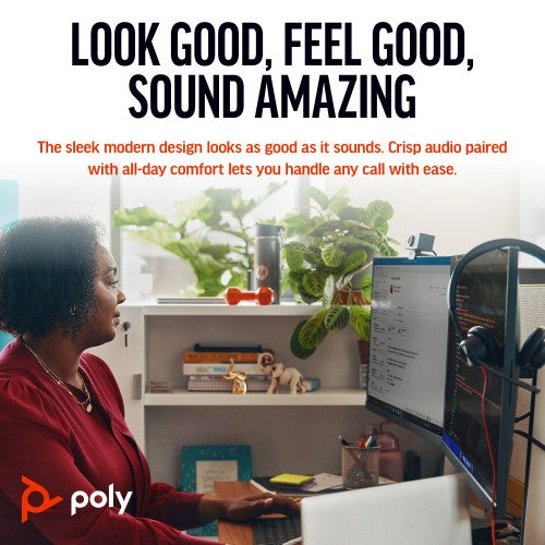 Poly Blackwire 3315 Monaural Microsoft Teams Certified USB-C Headset +3.5mm Plug +USB-C/A Adapter