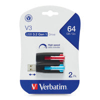 Verbatim Store ‘n’ Go V3 USB flash drive 64 GB USB Type-A 3.2 Gen 1 (3.1 Gen 1) Blue, Red