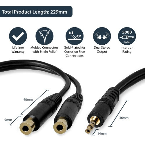 StarTech.com MUY1MFF audio cable 5.91" (0.15 m) 3.5mm 2 x 3.5mm Black