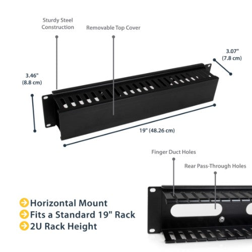 StarTech.com CMDUCT2U rack accessory Cable management panel