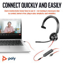 Poly Blackwire 3315 Monaural Microsoft Teams Certified USB-C Headset +3.5mm Plug +USB-C/A Adapter