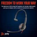 Poly Blackwire 3210 Monaural USB-C Headset +USB-C/A Adapter
