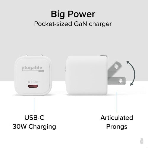 Plugable Technologies PS-30C1W mobile device charger Universal White AC Fast charging Indoor