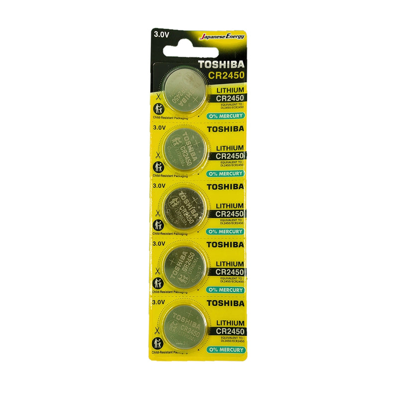 TOSHIBA CR2450 3V Lithium Coin Cell Battery 5 Batteries in Strip Child-Resistant Packaging