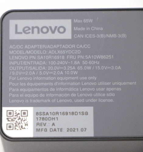 Lenovo 5A10W86251 power adapter/inverter Indoor 65 W Black