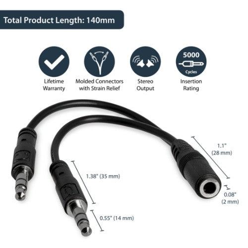 StarTech.com MUYHSFMM audio cable 5.12" (0.13 m) 3.5mm 2 x 3.5mm Black