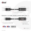 CLUB3D CAC-1087 video cable adapter 118.1" (3 m) DisplayPort HDMI Black