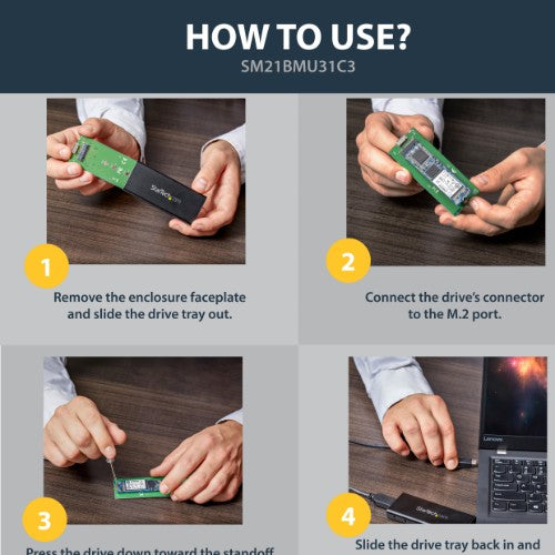 StarTech.com SM21BMU31C3 storage drive enclosure SSD enclosure Black, Silver M.2