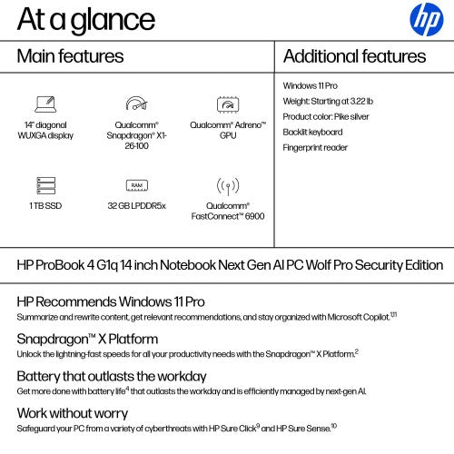 HP ProBook 4 G1q 14 inch Notebook Next Gen AI PC Wolf Pro Security Edition