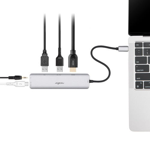 Rocstor Y10A338-S1 interface hub USB Type-C 10000 Mbit/s Black, Silver