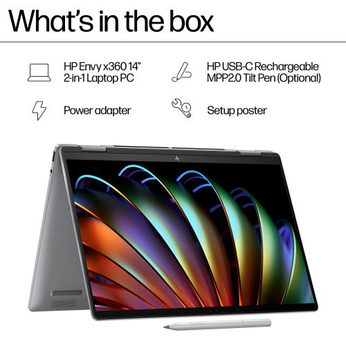 HP ENVY x360 14-fa0023dx AMD Ryzen™ 7 8840HS Hybrid (2-in-1) 14" Touchscreen 2K 16 GB LPDDR5-SDRAM 1 TB SSD Wi-Fi 6E (802.11ax) Windows 11 Home Silver