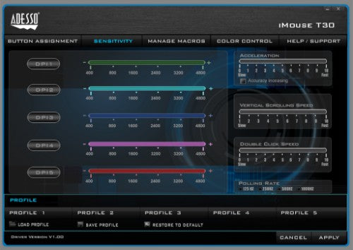 Adesso iMouse T30 mouse Office Right-hand RF Wireless Trackball 4800 DPI