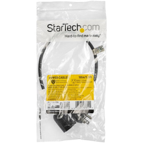 StarTech.com PACF10118IN power cable Black 19.7" (0.5 m) NEMA 5-15P NEMA 5-15R