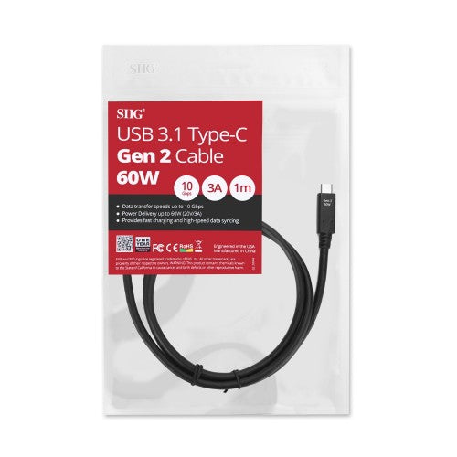 Siig CB-TC0E11-S1 USB cable USB 3.2 Gen 2 (3.1 Gen 2) 39.4" (1 m) USB C Black
