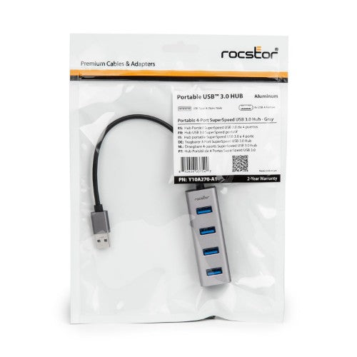 Rocstor Y10A270-A1 interface hub USB 3.2 Gen 1 (3.1 Gen 1) Type-A Aluminum, Gray