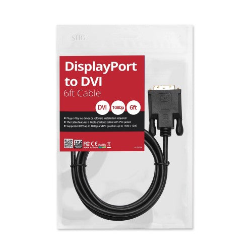 Siig CB-DP1V12-S1 video cable adapter 70.9" (1.8 m) DisplayPort DVI-D Black