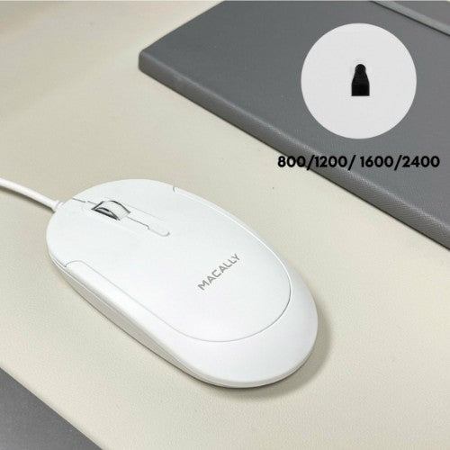 Macally UCDYNAMOUSEW mouse Universal Ambidextrous USB Type-C Optical 2400 DPI