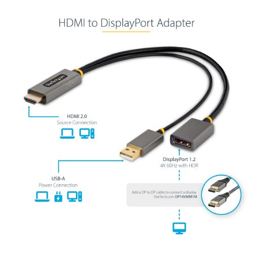 StarTech.com 128-HDMI-DISPLAYPORT video cable adapter 11.8" (0.3 m) HDMI Type A (Standard) Black, Gray