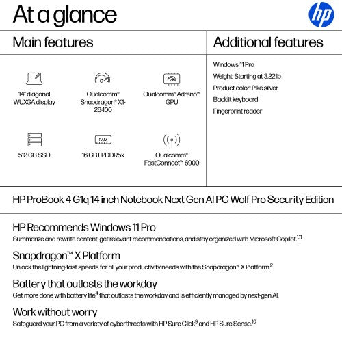 HP ProBook 4 G1q 14 inch Notebook Next Gen AI PC Wolf Pro Security Edition