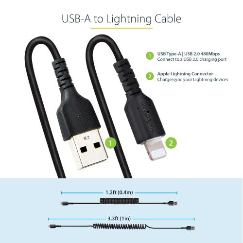 StarTech.com RUSB2ALT1MBC lightning cable 39.4" (1 m) Black