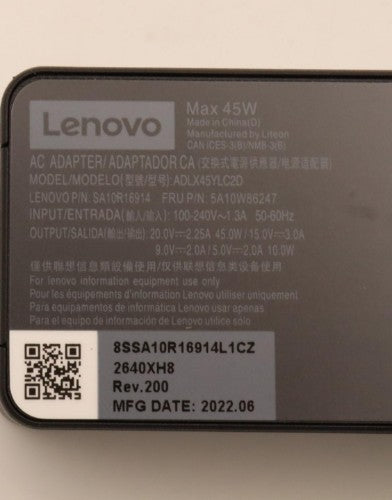 Lenovo 5A10W86247 power adapter/inverter Indoor 45 W Black