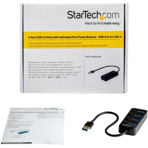 StarTech.com HB30A4AIB interface hub USB 3.2 Gen 1 (3.1 Gen 1) Type-A 5000 Mbit/s Black