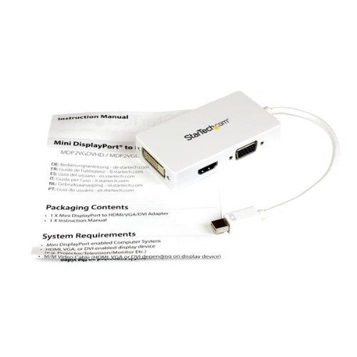 StarTech.com MDP2VGDVHDW video cable adapter 5.91" (0.15 m) Mini DisplayPort DVI-D + VGA (D-Sub) + HDMI White