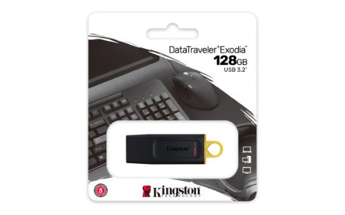 Kingston Technology DataTraveler Exodia USB flash drive 128 GB USB Type-A 3.2 Gen 1 (3.1 Gen 1) Black, Yellow