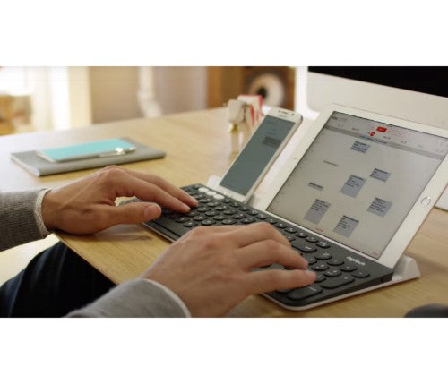 Logitech 920-008149 keyboard Universal RF Wireless + Bluetooth QWERTY English Gray, White, Dark Gray