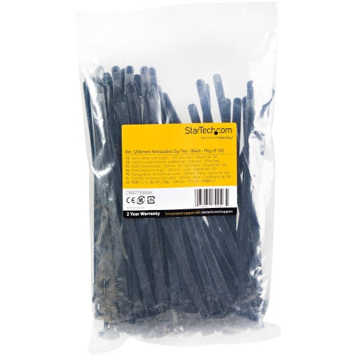 StarTech.com CBMZTRB8BK cable tie Releasable cable tie Nylon, Plastic Black 100 pc(s)