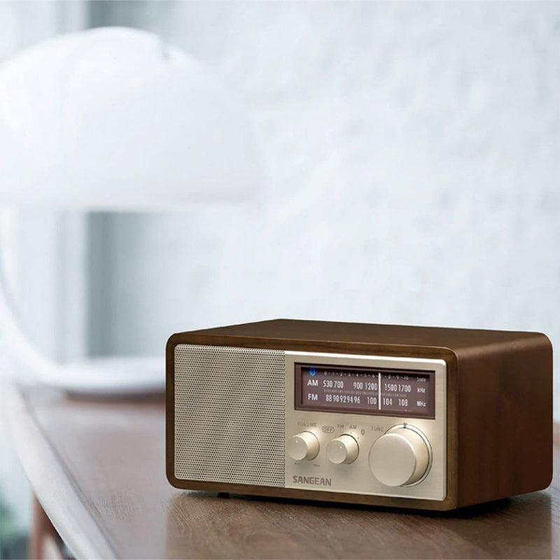 Sangean WR-16SE AM/FM/Bluetooth/Aux-in/USB Phone Charging 45th Anniversary Special Edition Wooden Cabinet Radio (Dark Walnut with Rose Gold)