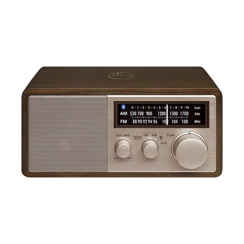 Sangean WR-16SE AM/FM/Bluetooth/Aux-in/USB Phone Charging 45th Anniversary Special Edition Wooden Cabinet Radio (Dark Walnut with Rose Gold)