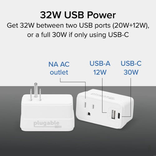 Plugable Technologies PS1-CA1 mobile device charger Universal White AC Fast charging Indoor