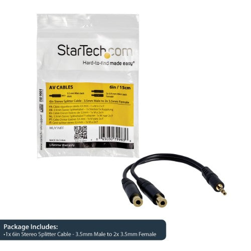 StarTech.com MUY1MFF audio cable 5.91" (0.15 m) 3.5mm 2 x 3.5mm Black