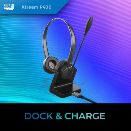 Adesso Xtream P400 Headset Wired & Wireless Head-band Business/Everyday USB Type-C / USB Type-A Bluetooth Charging stand Black