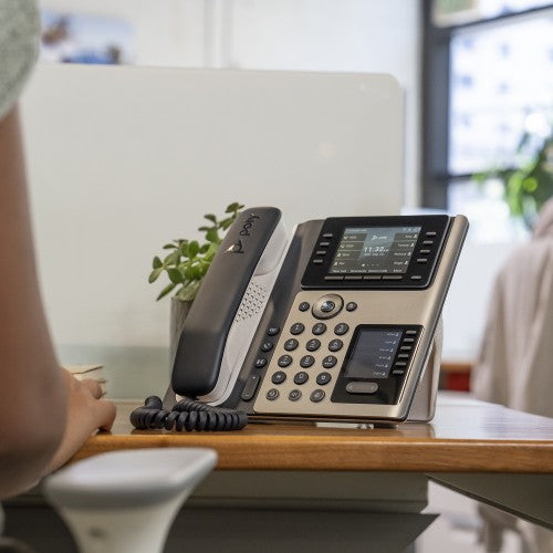 POLY Edge E400 IP Phone and PoE-enabled with Power Supply