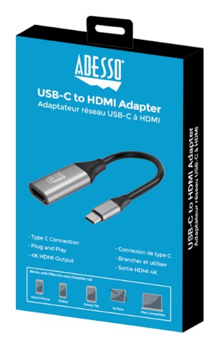 Adesso AUH-5010 video cable adapter 5" (0.127 m) USB Type-C HDMI Aluminum