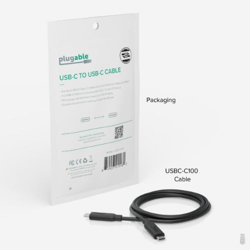 Plugable Technologies USBC-C100 USB cable USB 3.2 Gen 2 (3.1 Gen 2) 39.4" (1 m) Black