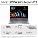 HP ENVY x360 14-fa0023dx AMD Ryzen™ 7 8840HS Hybrid (2-in-1) 14" Touchscreen 2K 16 GB LPDDR5-SDRAM 1 TB SSD Wi-Fi 6E (802.11ax) Windows 11 Home Silver