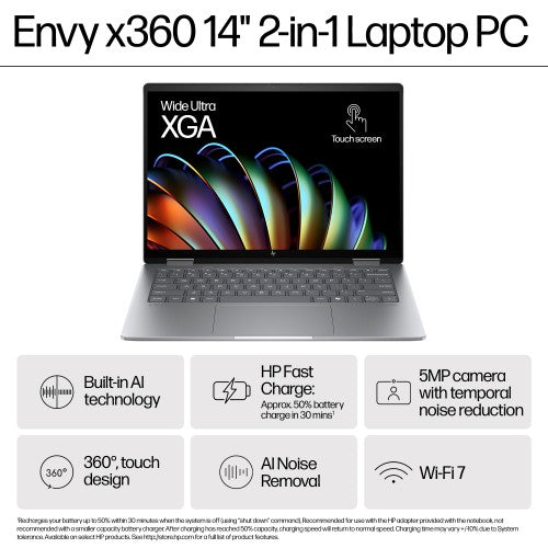 HP ENVY x360 14-fa0023dx AMD Ryzen™ 7 8840HS Hybrid (2-in-1) 14" Touchscreen 2K 16 GB LPDDR5-SDRAM 1 TB SSD Wi-Fi 6E (802.11ax) Windows 11 Home Silver