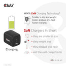 CLUB3D Travel Charger PPS 65Watt GAN technology, Triple port (2x USB Type-C + USB Type-A) Power Delivery(PD) 3.0 Support