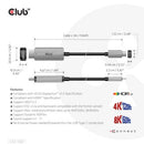 CLUB3D CAC-1587 video cable adapter 118.1" (3 m) USB Gen2 Type-C HDMI Type A (Standard) Black