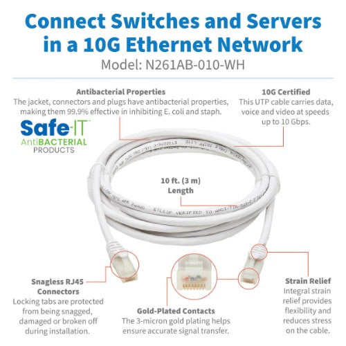 Tripp Lite N261AB-010-WH networking cable White 120.1" (3.05 m) Cat6a U/UTP (UTP)